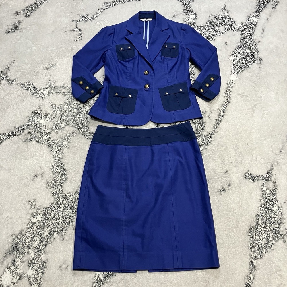 CAbi Blue Skirt Suit Set Womens Blazer Sz 6 Pencil Skirt sz 8 Career Office
